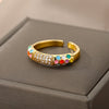 Enamel Rings For Women Adjustable Open Stainless Steel Colorful Zircon Gold Color Ring Aesthetic Couple Jewelry anillos mujer