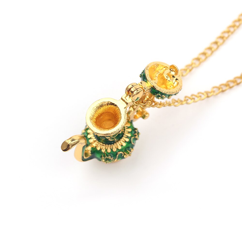 Enamel Teapot Pendant Necklace Long Chain Hand Painted Colorful Teapot Necklace Jewelry Bijoux Femme Gifts For Women