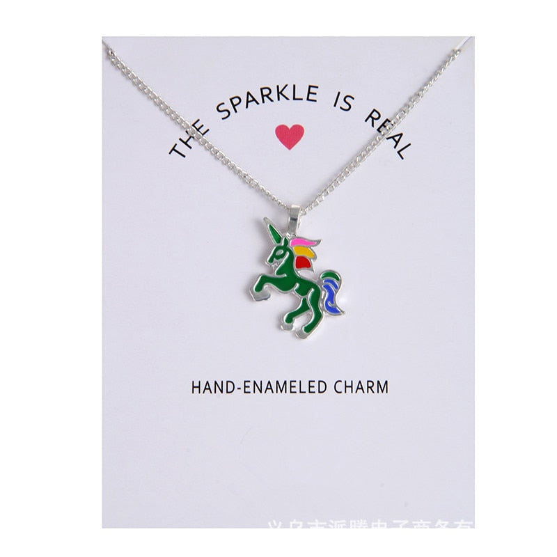 Enamel Unicorn Pendant Necklaces For Women Jewelry Silver Plated Animal Necklace Choker Collar Chains nB