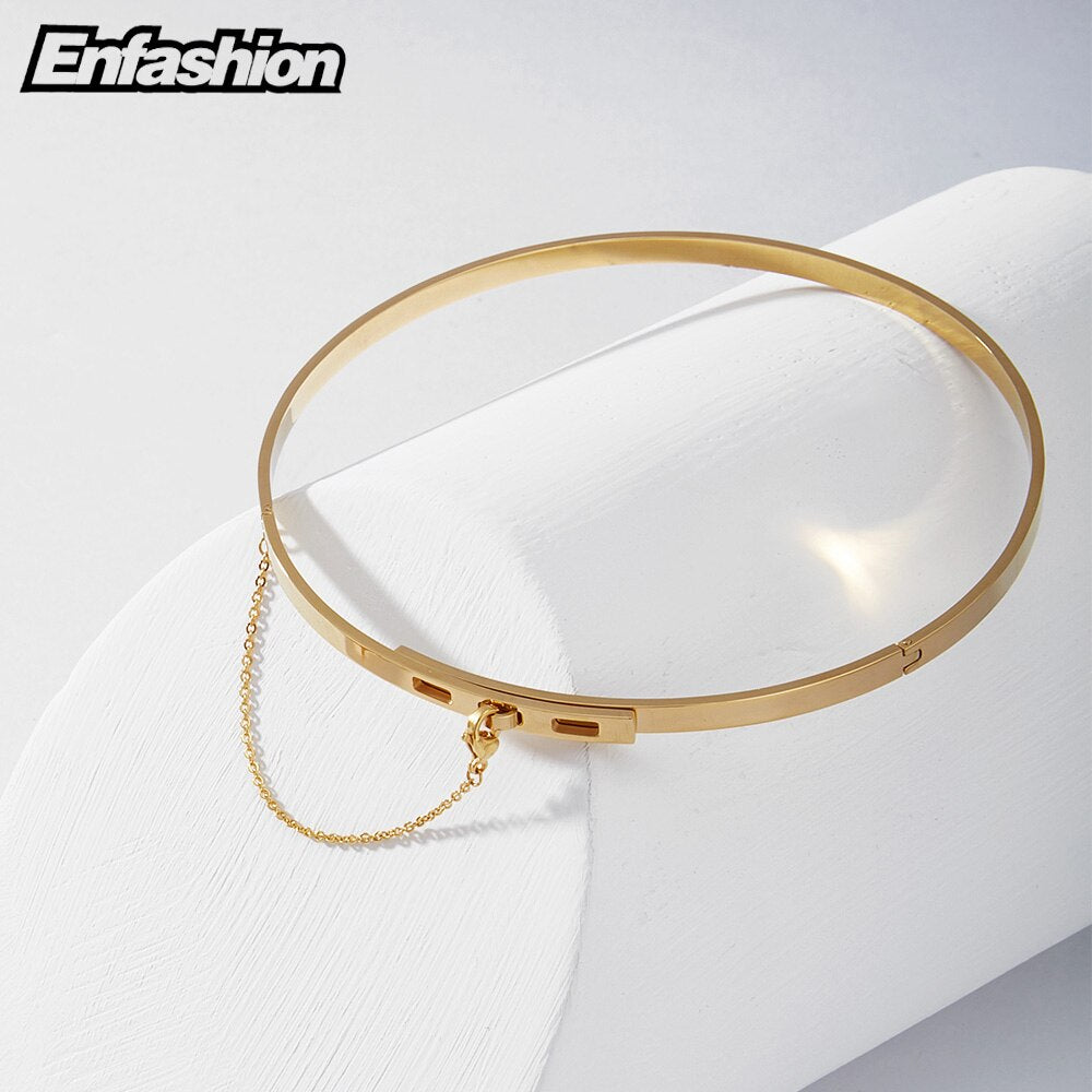 EnSafety Chain Chokers Necklaces Pendants Gold Color Necklace Stainless Steel Choker Necklace For Women Jewelry Collier