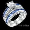 Engagement Wedding Couples Ring Set Womens 2pcs Princess White CZ Blue, Mens 316L Stainless Steel