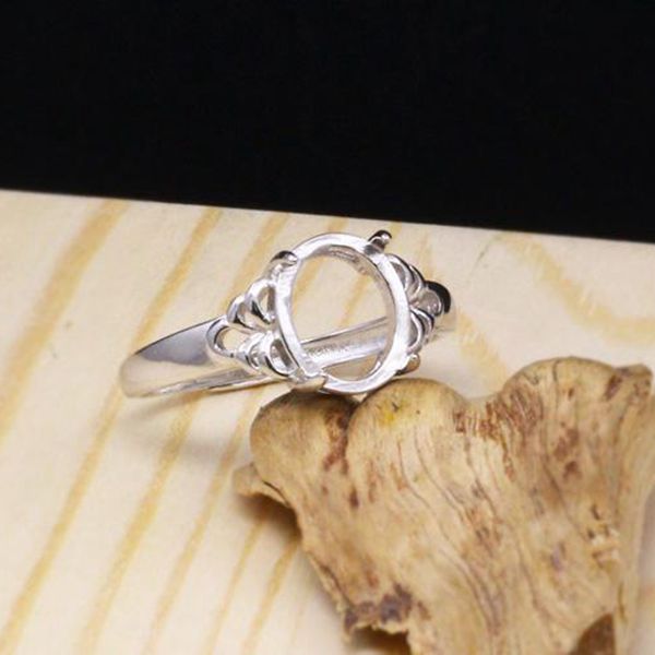 Engagement Wedding Semi Mount Ring 925 Sterling Silver 9x11mm Oval Cabochon Fine Jewelry Setting White Gold Color DIY Stone