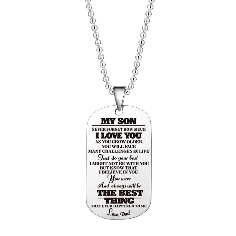 Engraved Black Stainless Steel Necklace To My Daughter Son Big Metal Tags Pendants Necklaces Love Gifts From Mom Dad
