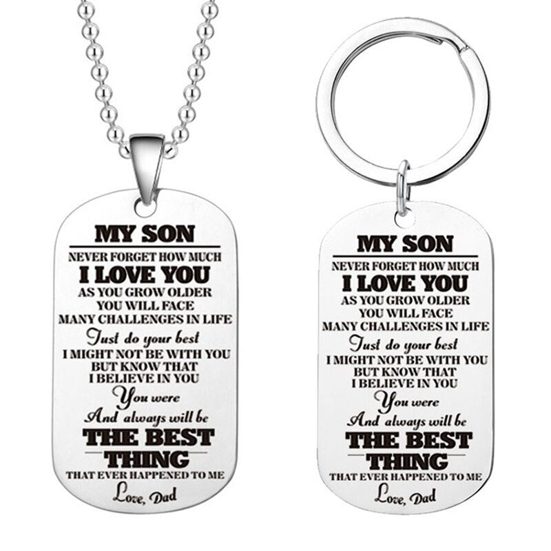 Engraved Black Stainless Steel Necklace To My Daughter Son Big Metal Tags Pendants Necklaces Love Gifts From Mom Dad