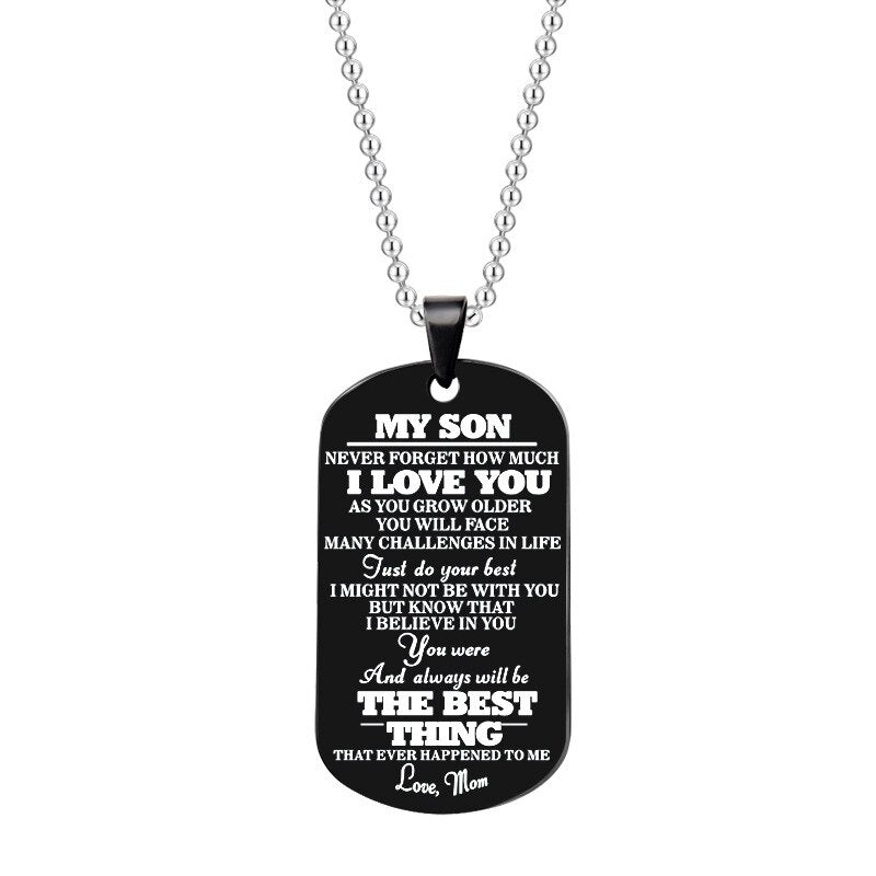 Engraved Black Stainless Steel Necklace To My Daughter Son Big Metal Tags Pendants Necklaces Love Gifts From Mom Dad