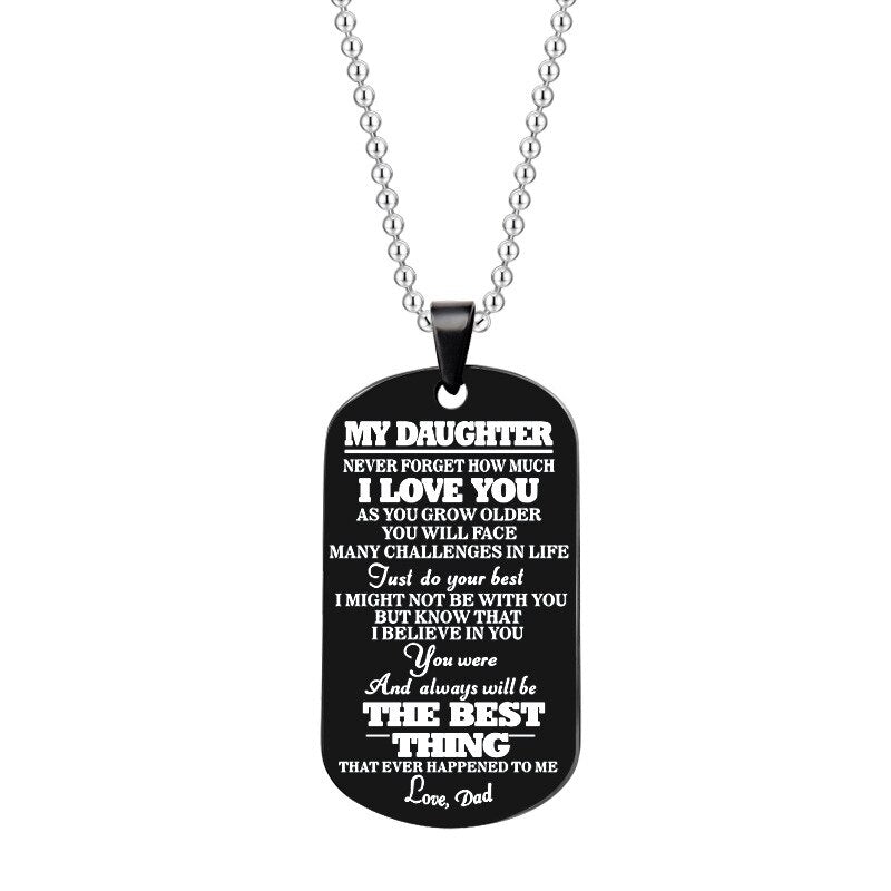 Engraved Black Stainless Steel Necklace To My Daughter Son Big Metal Tags Pendants Necklaces Love Gifts From Mom Dad
