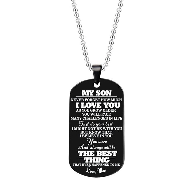 Engraved Black Stainless Steel Necklace To My Daughter Son Big Metal Tags Pendants Necklaces Love Gifts From Mom Dad