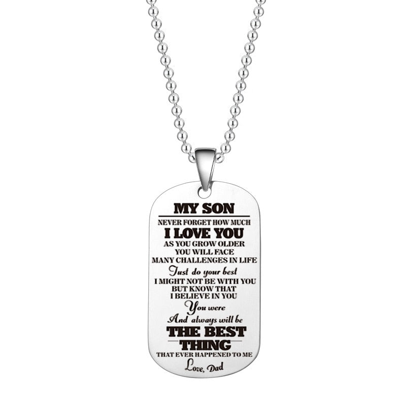 Engraved Black Stainless Steel Necklace To My Daughter Son Big Metal Tags Pendants Necklaces Love Gifts From Mom Dad