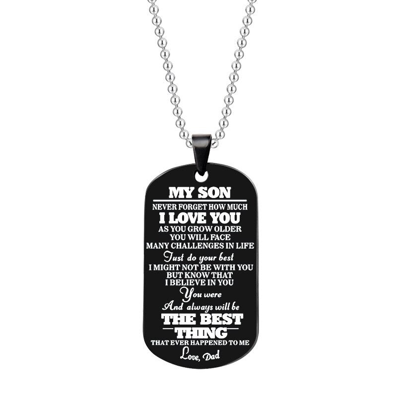 Engraved Black Stainless Steel Necklace To My Daughter Son Big Metal Tags Pendants Necklaces Love Gifts From Mom Dad