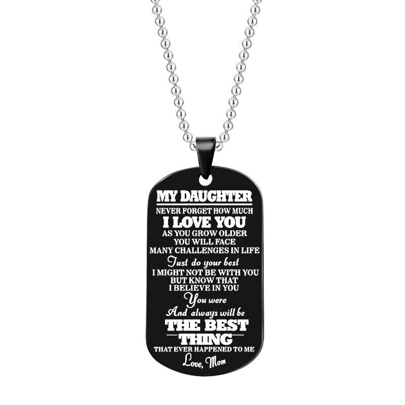 Engraved Black Stainless Steel Necklace To My Daughter Son Big Metal Tags Pendants Necklaces Love Gifts From Mom Dad