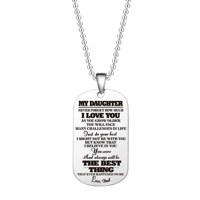 Engraved Black Stainless Steel Necklace To My Daughter Son Big Metal Tags Pendants Necklaces Love Gifts From Mom Dad