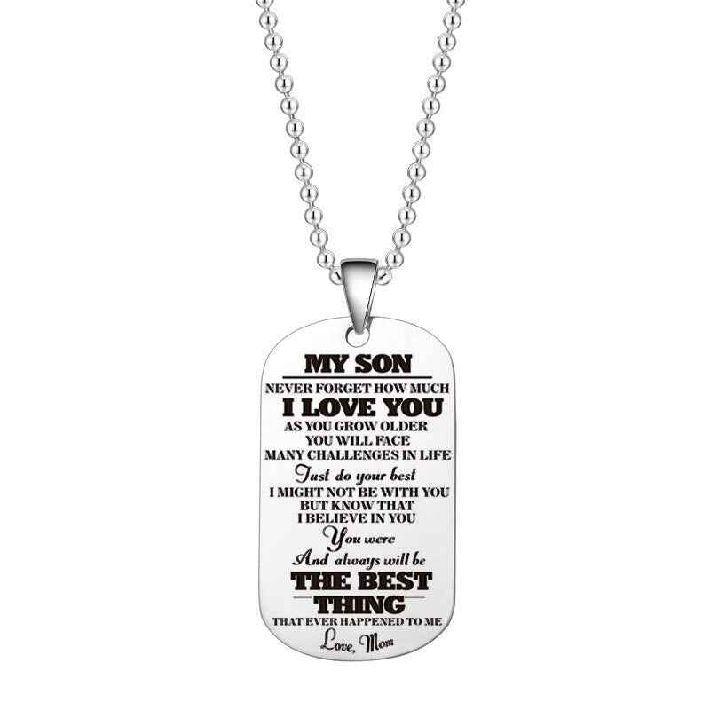 Engraved Black Stainless Steel Necklace To My Daughter Son Big Metal Tags Pendants Necklaces Love Gifts From Mom Dad