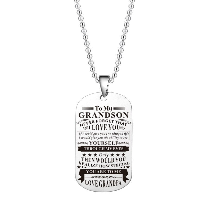 Engraved Black Stainless Steel Necklace To My Grandson Big Metal Tags Pendants Necklaces Love Gifts From Grandma Grandpa