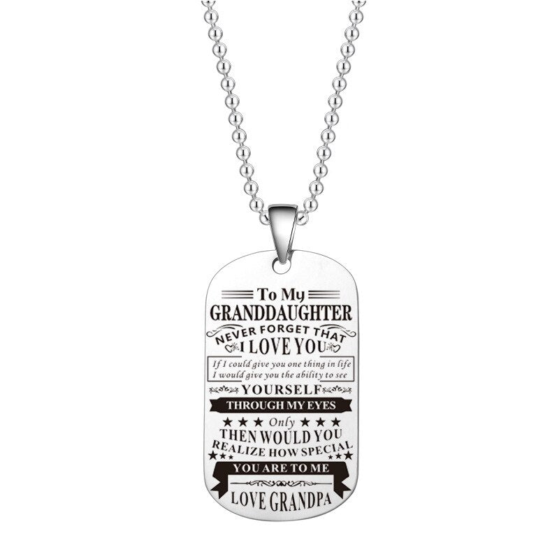 Engraved Black Stainless Steel Necklace To My Grandson Big Metal Tags Pendants Necklaces Love Gifts From Grandma Grandpa
