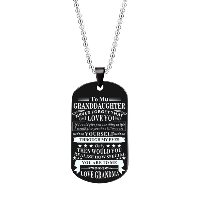 Engraved Black Stainless Steel Necklace To My Grandson Big Metal Tags Pendants Necklaces Love Gifts From Grandma Grandpa