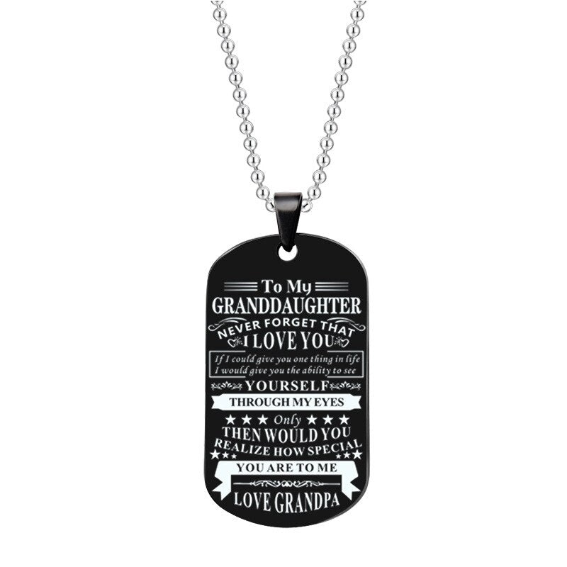 Engraved Black Stainless Steel Necklace To My Grandson Big Metal Tags Pendants Necklaces Love Gifts From Grandma Grandpa