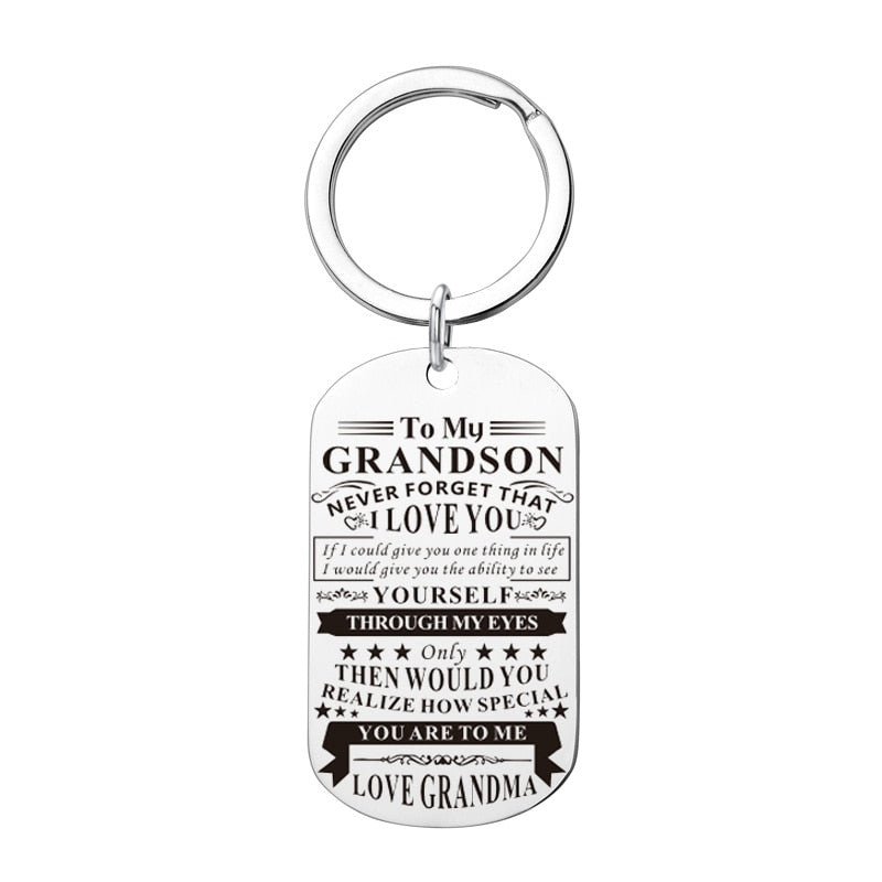 Engraved Black Stainless Steel Necklace To My Grandson Big Metal Tags Pendants Necklaces Love Gifts From Grandma Grandpa