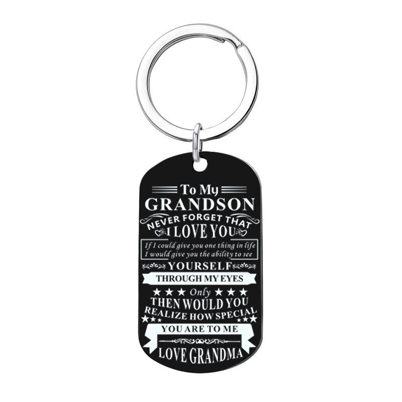 Engraved Black Stainless Steel Necklace To My Grandson Big Metal Tags Pendants Necklaces Love Gifts From Grandma Grandpa
