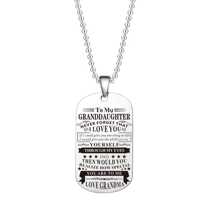 Engraved Black Stainless Steel Necklace To My Grandson Big Metal Tags Pendants Necklaces Love Gifts From Grandma Grandpa