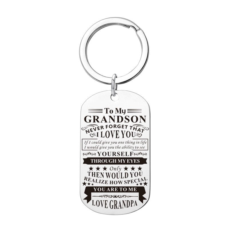 Engraved Black Stainless Steel Necklace To My Grandson Big Metal Tags Pendants Necklaces Love Gifts From Grandma Grandpa