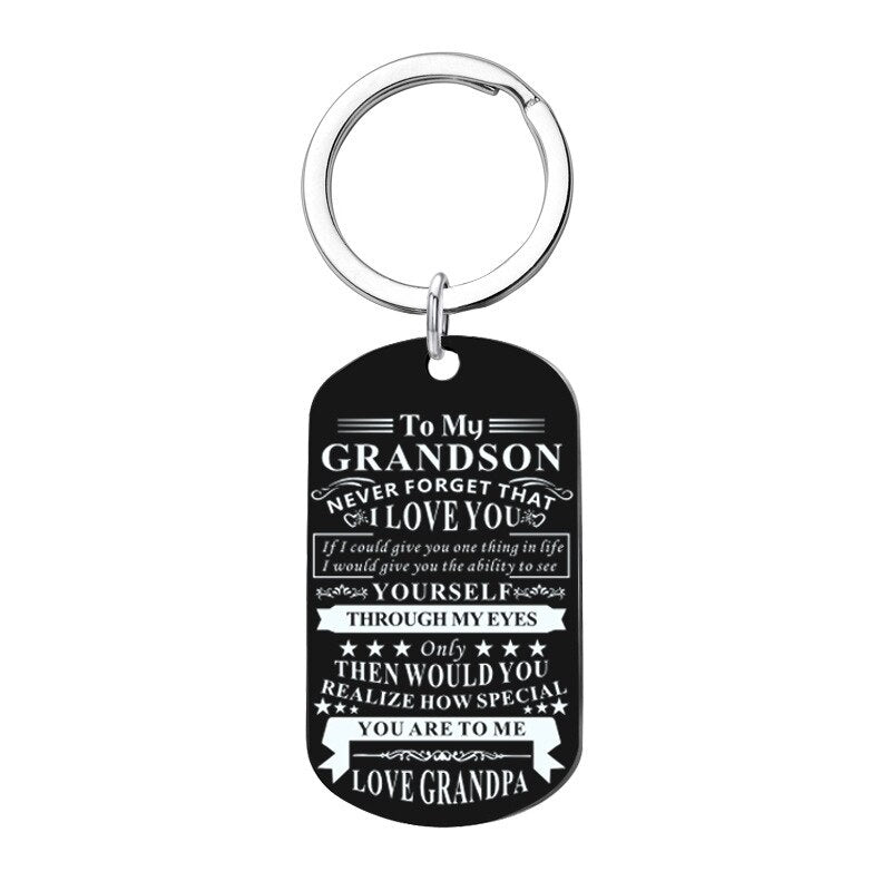 Engraved Black Stainless Steel Necklace To My Grandson Big Metal Tags Pendants Necklaces Love Gifts From Grandma Grandpa