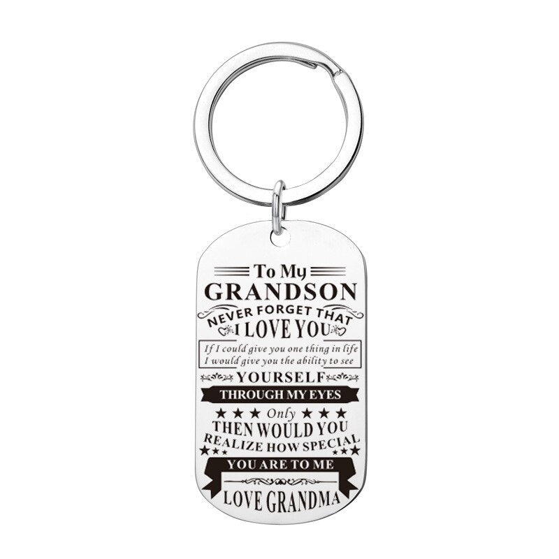 Engraved Black Stainless Steel Necklace To My Grandson Big Metal Tags Pendants Necklaces Love Gifts From Grandma Grandpa