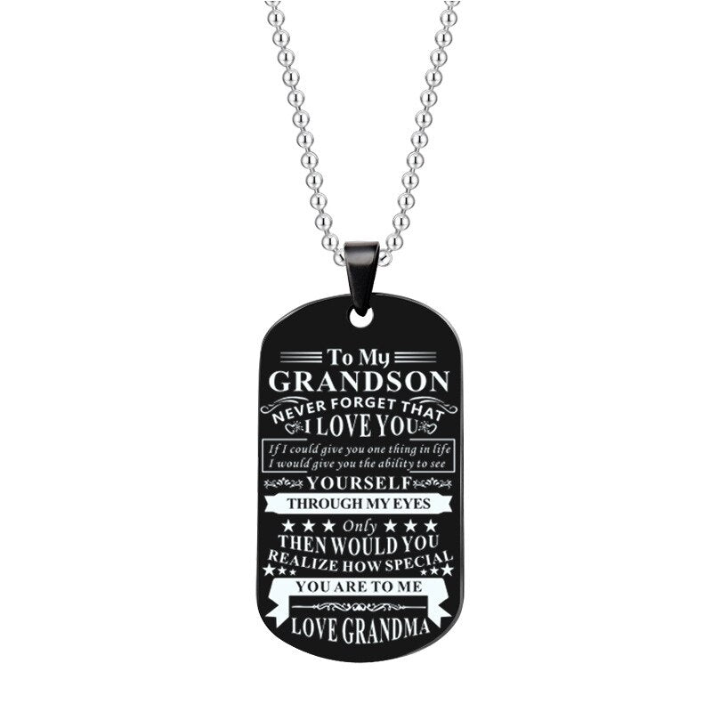 Engraved Black Stainless Steel Necklace To My Grandson Big Metal Tags Pendants Necklaces Love Gifts From Grandma Grandpa