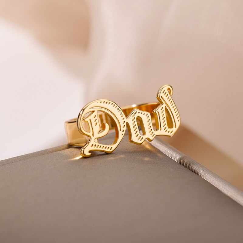 Engraved Dad Mom Rings for Women Goth Old English Font Gold Color Ring Stainless Steel Aesthetic Party Jewelry anillos