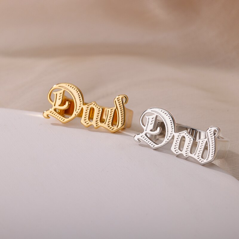 Engraved Dad Mom Rings for Women Goth Old English Font Gold Color Ring Stainless Steel Aesthetic Party Jewelry anillos