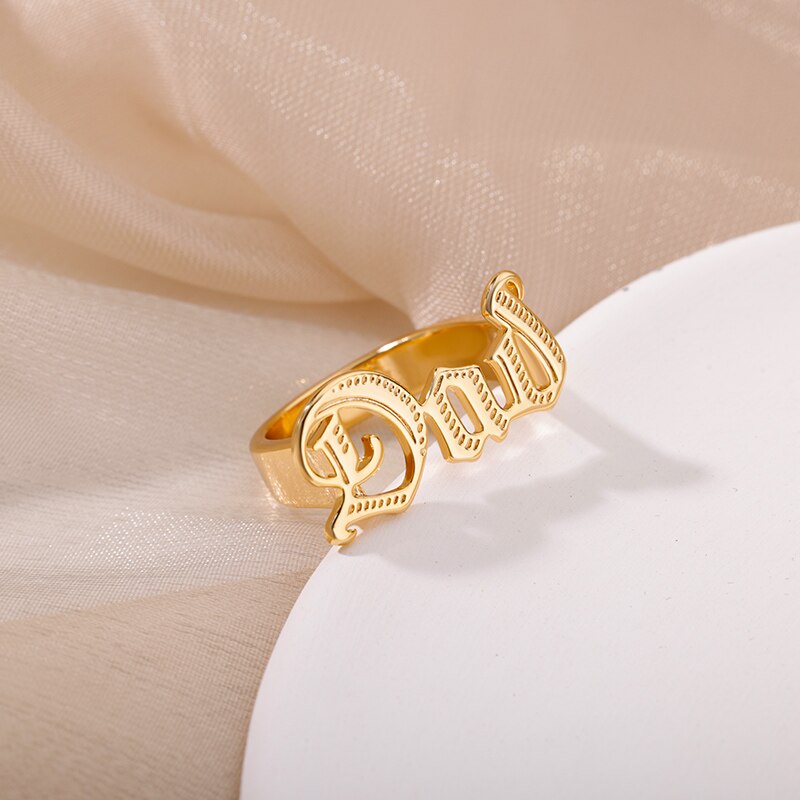 Engraved Dad Mom Rings for Women Goth Old English Font Gold Color Ring Stainless Steel Aesthetic Party Jewelry anillos