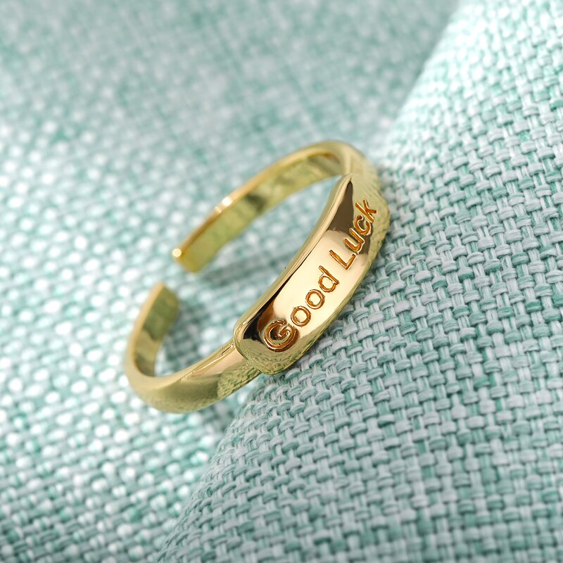 Engraved Good Lucky Gold Color Ring Stainless Steel Adjustable Rings For Women Vintage Aesthetic Couple Jewelry bague femme