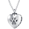 Engraved Heart Pets Paw Urn Necklace Heart Charms Memorial Ashes Urn Necklace Jewelry Makings Keepsake Pendant