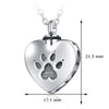 Engraved Heart Pets Paw Urn Necklace Heart Charms Memorial Ashes Urn Necklace Jewelry Makings Keepsake Pendant