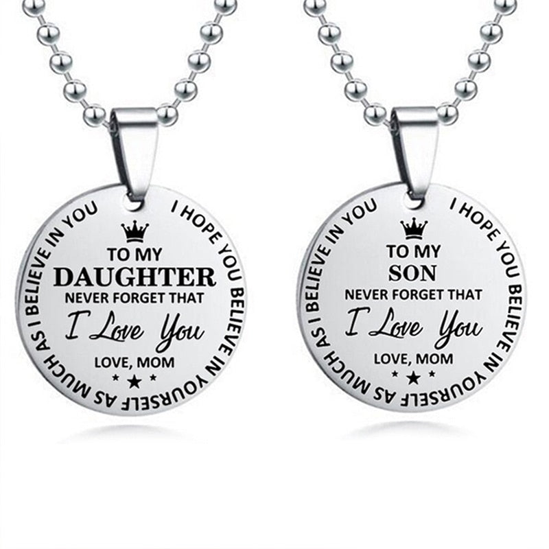 Engraved To My Daughter Son Stainless Steel Necklace Round Pendant Beads Chains Necklaces Love Gifts From Mom Dad