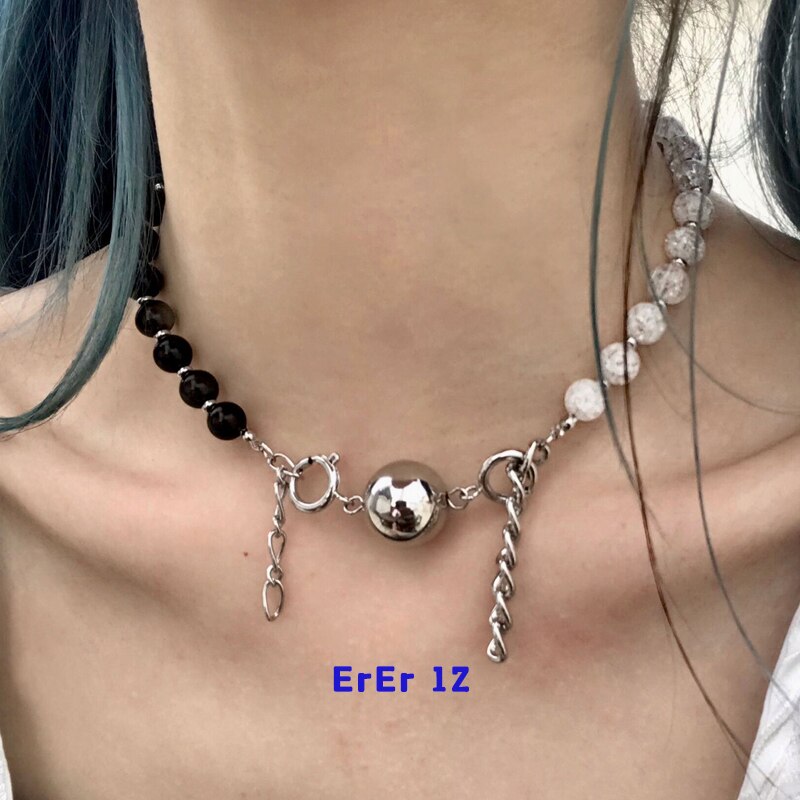 ErEr Two-color Black and White Yin and Yang Agate Titanium Steel Necklace Detachable Collar Men and Women The Same Style Clavicl