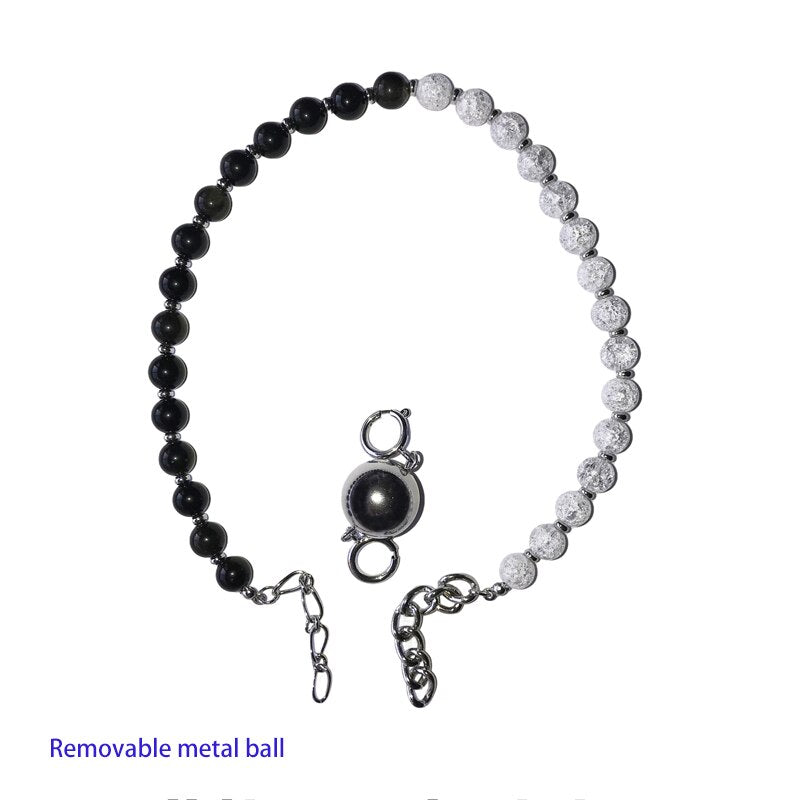 ErEr Two-color Black and White Yin and Yang Agate Titanium Steel Necklace Detachable Collar Men and Women The Same Style Clavicl