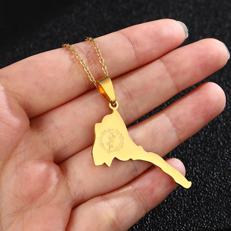Eritrea Map & Flag Pendant and Thin Necklaces for Women/Girl Silver Color/Gold Stainless steel African Eritrean Party Jewelry