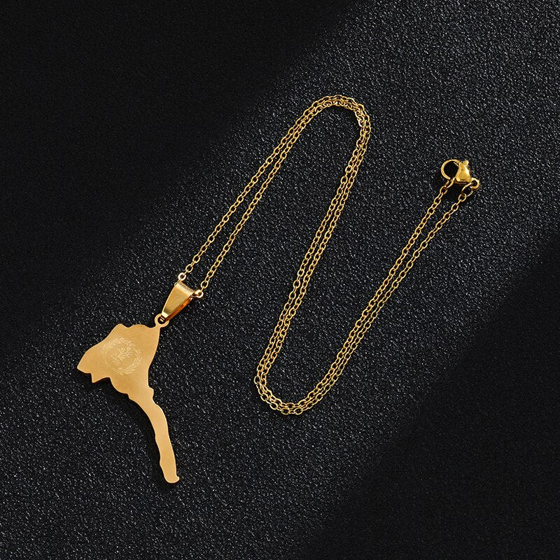 Eritrea Map & Flag Pendant and Thin Necklaces for Women/Girl Silver Color/Gold Stainless steel African Eritrean Party Jewelry