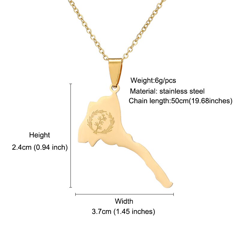 Eritrea Map & Flag Pendant and Thin Necklaces for Women/Girl Silver Color/Gold Stainless steel African Eritrean Party Jewelry