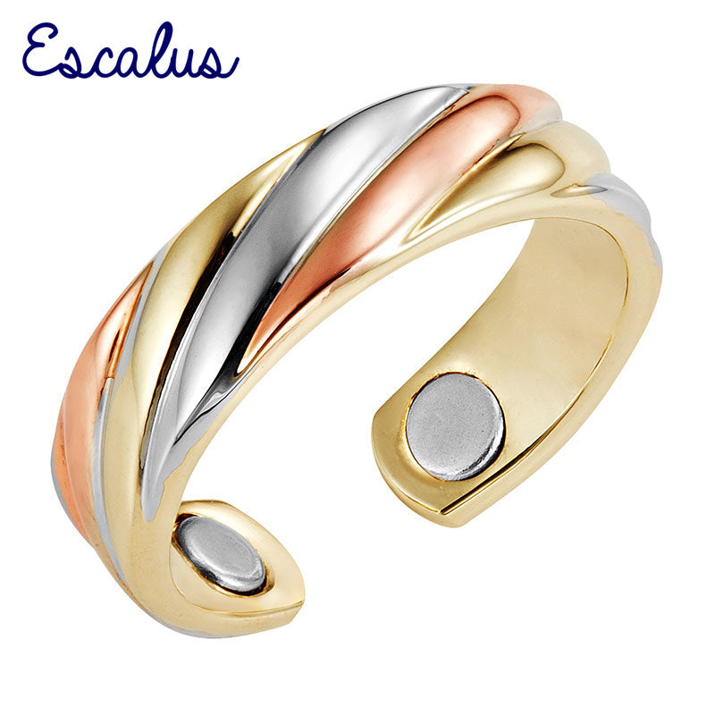2020 Trendy Women Ring 3-Tone Gold Silver Rose Gold Bio Energy Magnetic Ring Resizable Female Magnet Jewelry Finger Wear