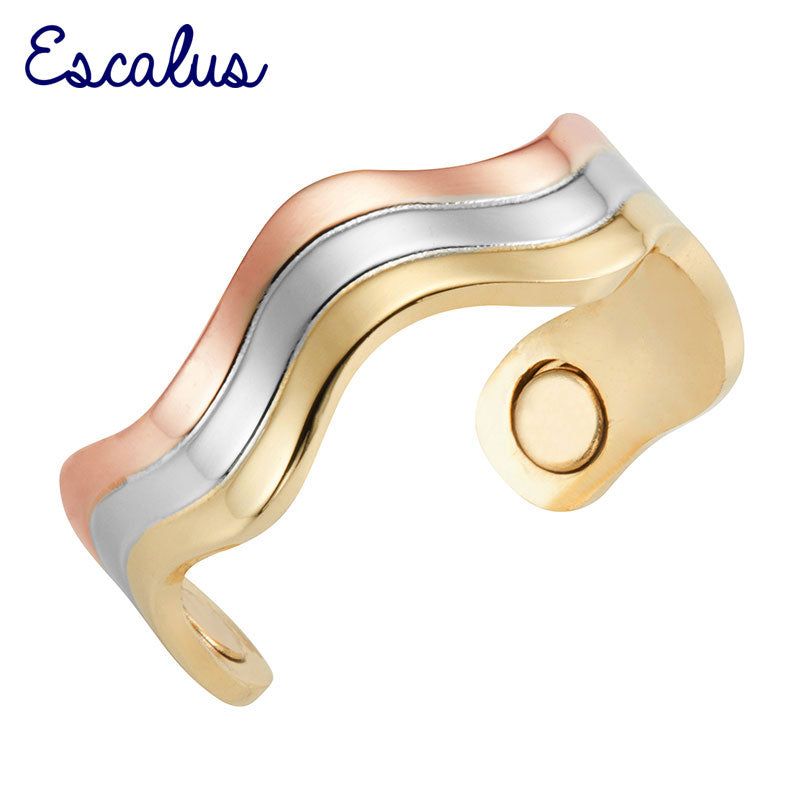 Women 3-Tone Gold Silver Rose Gold Color Magnetic Ring Free Size Female Magnet Ladies Jewelry Finger Wear Charm