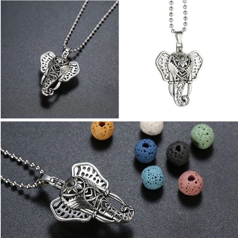 Essential Oil Diffuser Necklace Lava Stone Aromatherapy. Sunstone. Ganesh. Hindu Jewelry. Ganesha Elephant Pendant Necklace