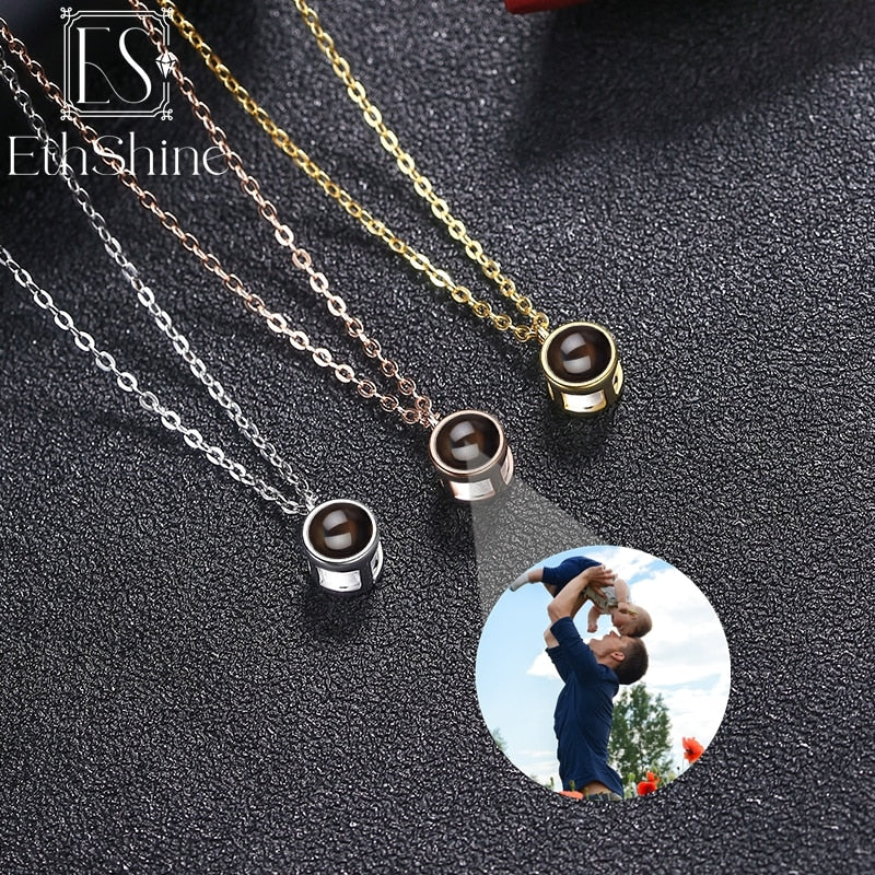 EthShine Custom Projection Photo Necklace Personalized Pet Photo Pendant Projection Chain Women Memorial Christmas Jewelry Gifts