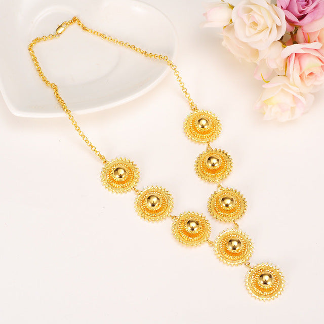 Ethiopian Set party Jewelry Habesha Necklace Earring Ring Hair Chain Bracelet Gold Color African Bridal jewelry sets women gift