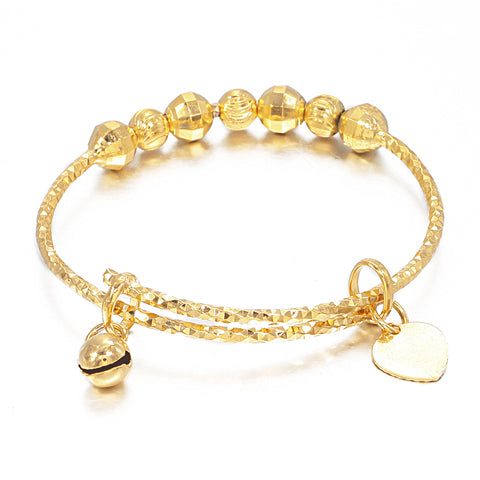 Christmas Gift Small Bangle for Girls/Baby Gold Color Charm Beads Bracelet Small Bell/Heart Jewelry Child Party Gifts B65