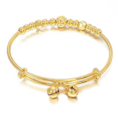 Christmas Gift Small Bangle for Girls/Baby Gold Color Charm Beads Bracelet Small Bell/Heart Jewelry Child Party Gifts B65