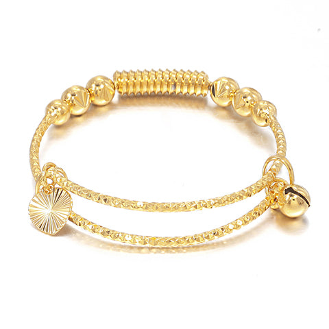 Christmas Gift Small Bangle for Girls/Baby Gold Color Charm Beads Bracelet Small Bell/Heart Jewelry Child Party Gifts B65