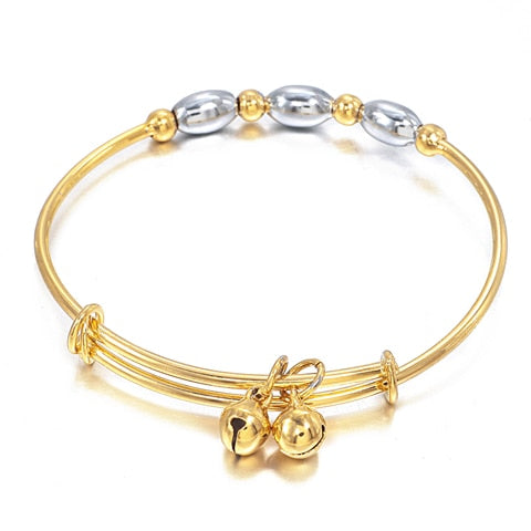 Christmas Gift Small Bangle for Girls/Baby Gold Color Charm Beads Bracelet Small Bell/Heart Jewelry Child Party Gifts B65