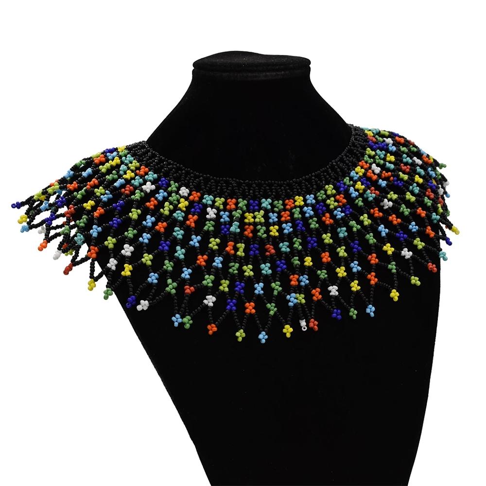 Ethnic African Boho Multicolor Beaded Pendant & Necklaces For Women Statement Collar Necklace Egypt Tribal Jewelry Handmade