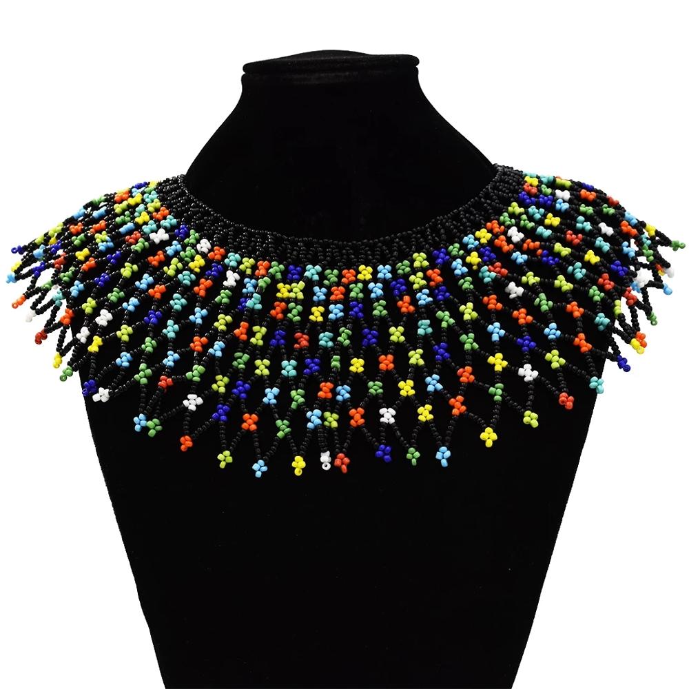 Ethnic African Boho Multicolor Beaded Pendant & Necklaces For Women Statement Collar Necklace Egypt Tribal Jewelry Handmade